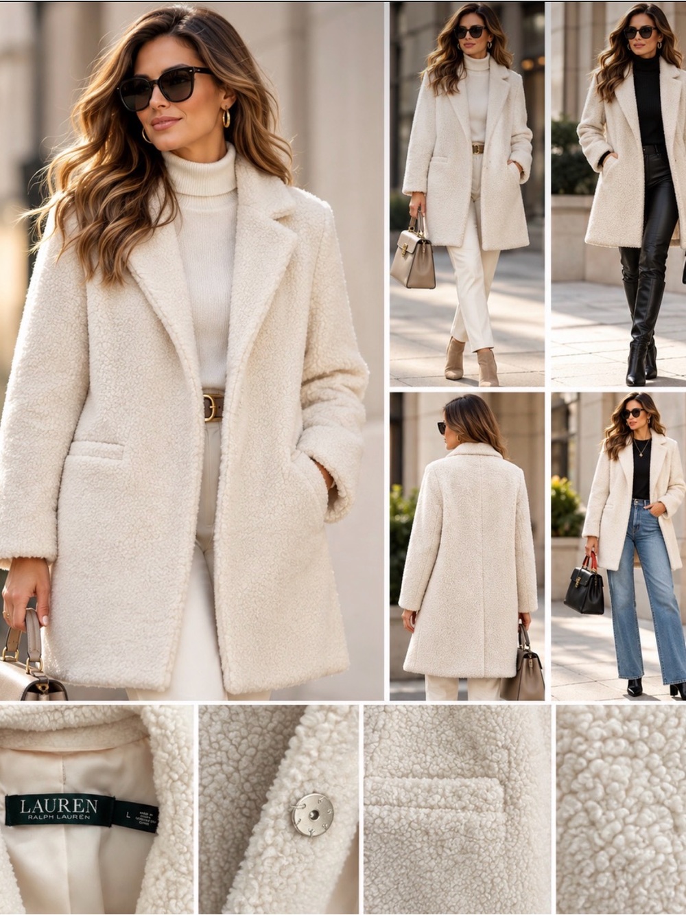 Ralph Lauren Cream Teddy Coat - Women's Plush Single-Breasted Jacket